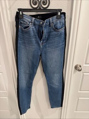 7 For All Mankind Blue Denim Jeans with Black Side Panels